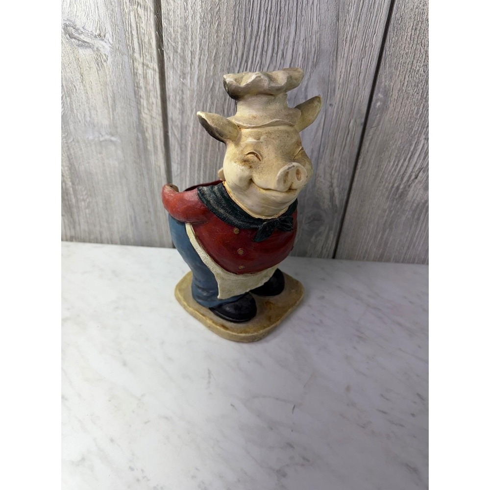 Vintage Style Chef Pig Figurine Toothpick Holder Resin Kitchen Decor Red Blue - Picture 5 of 9